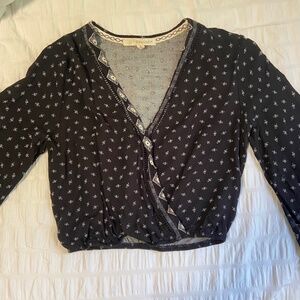 Rewind Cropped Faux Wrap Blouse - Size Small